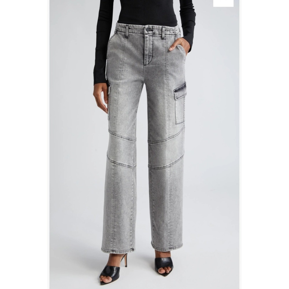L'AGENCE‎ Brooklyn High Waist Wide Leg Utility Jeans Acid Wash Black NEW #85 29